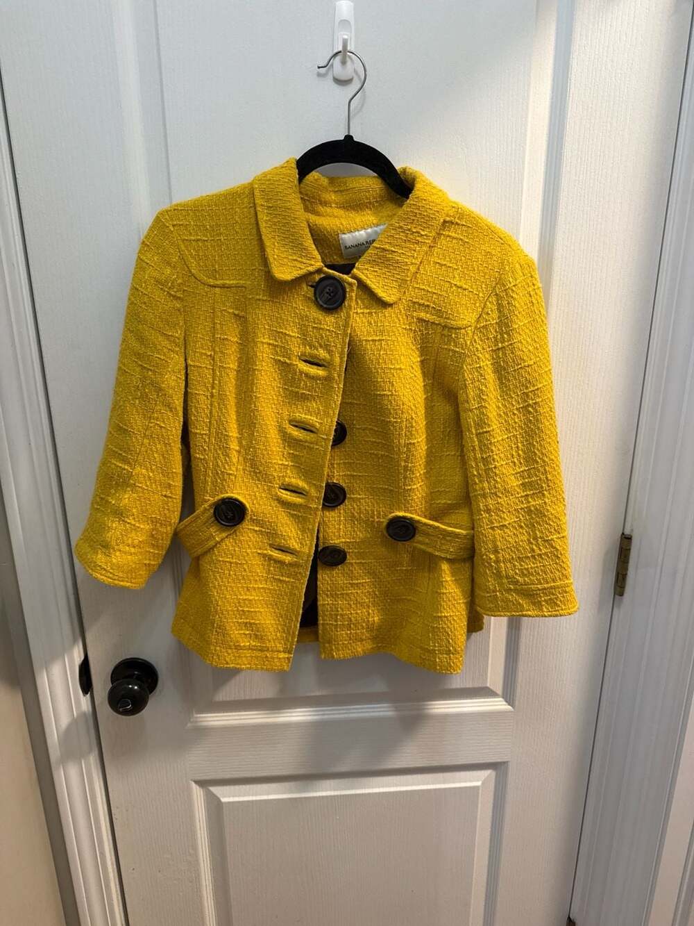 Banana Republic Yellow Textured Tweed Button-Front Jacket Size 10